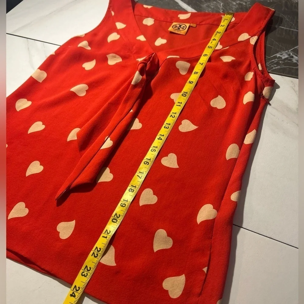 Tory Burch 100% Silk Top VNeck Red Bowtie Accent Valentines Day NWOT